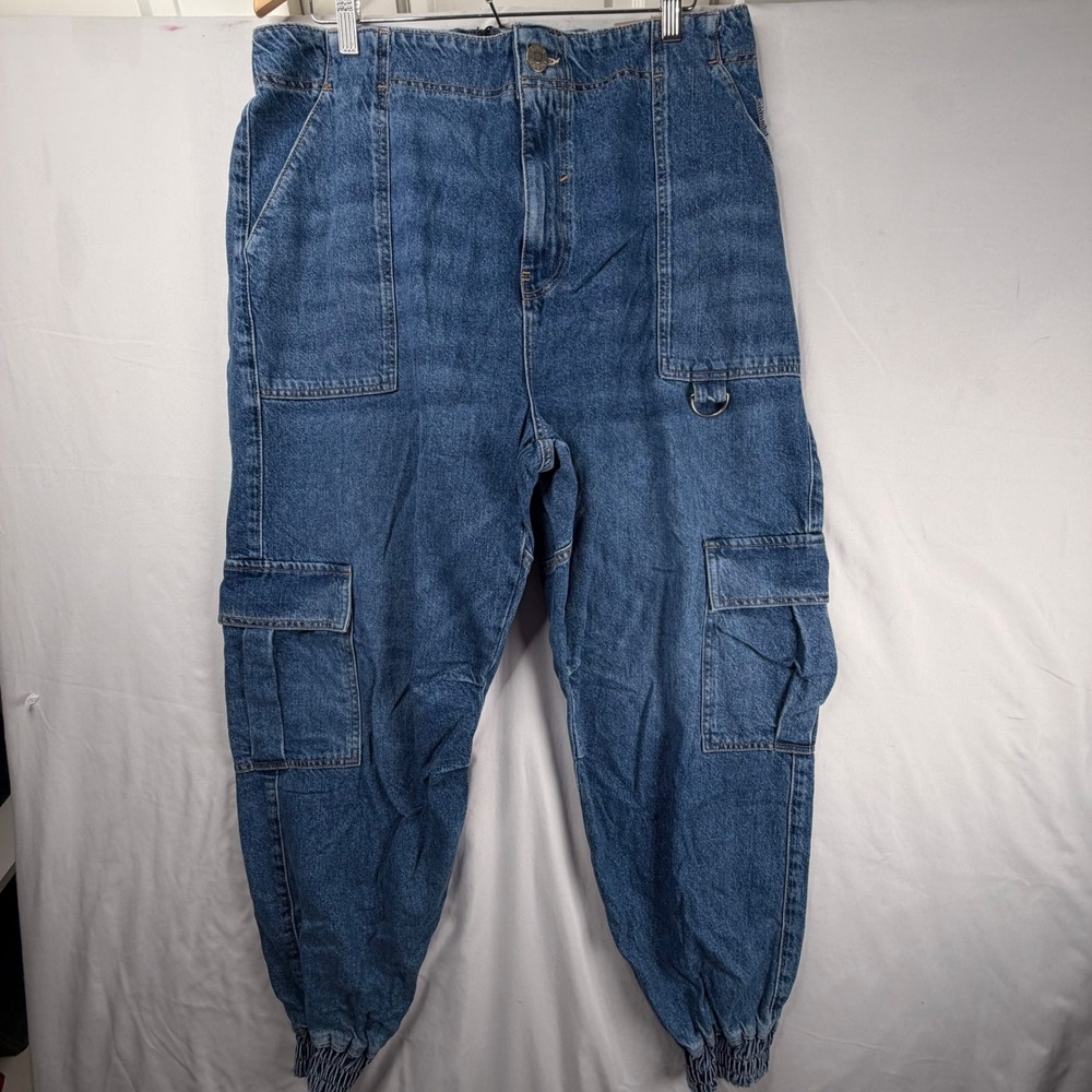 River Island High Rise Jogger Jeans 20 Blue Curves Edit Cargo Denim Pants